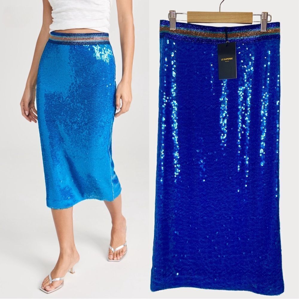 NWT Le Superbe Liza Skirt in Blue Sequin Shine